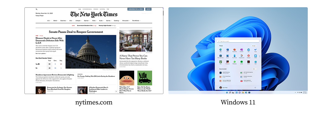 The New York Times website and Windows 11